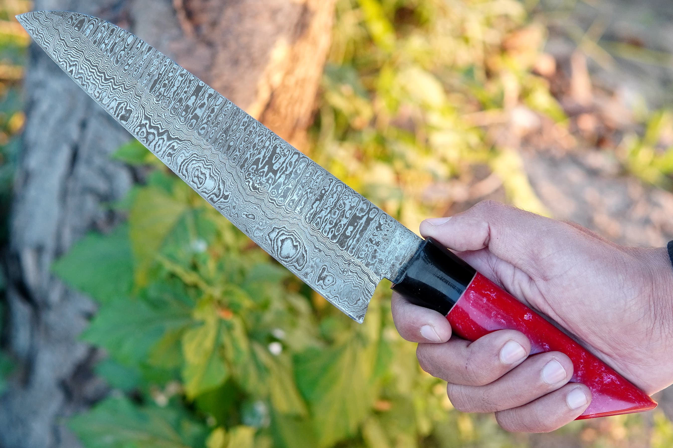 Custom Handmade Damascus Steel Chef Knife Resin Handle Kitchen Knife Special For Outdoor & Camping With Leather Sheath