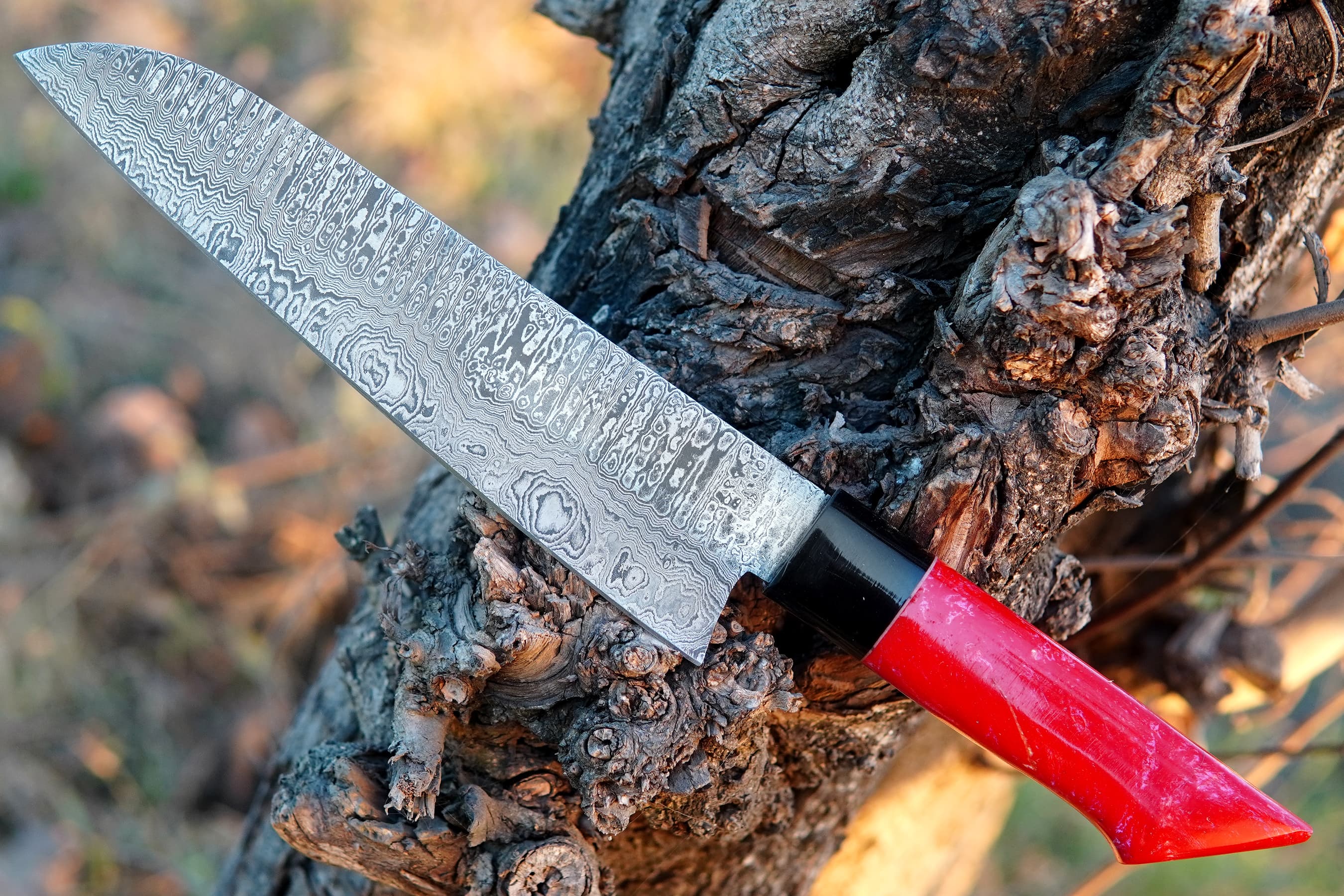 Custom Handmade Damascus Steel Chef Knife Resin Handle Kitchen Knife Special For Outdoor & Camping With Leather Sheath