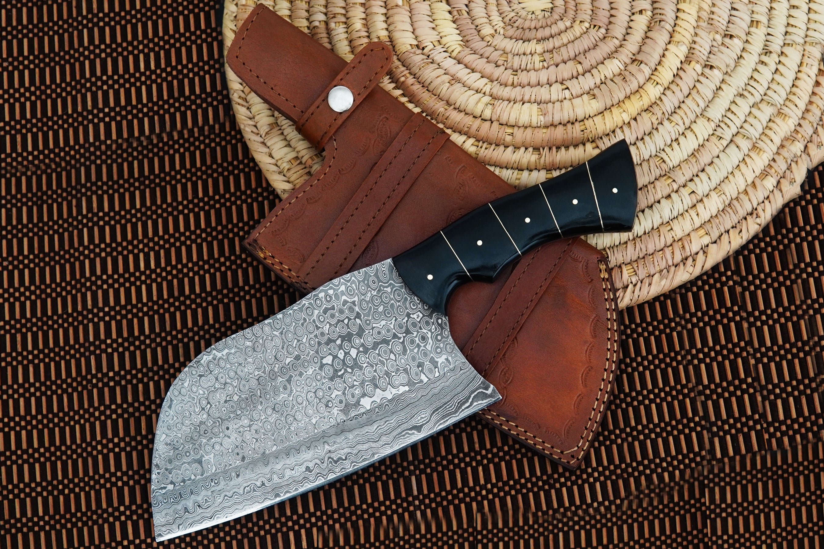 Handmade Damascus Steel Meat Cleaver Knife Full Tang Forged Kitchen Knife Resin Handle Special For Outdoor Butcher Knife Camping Knife