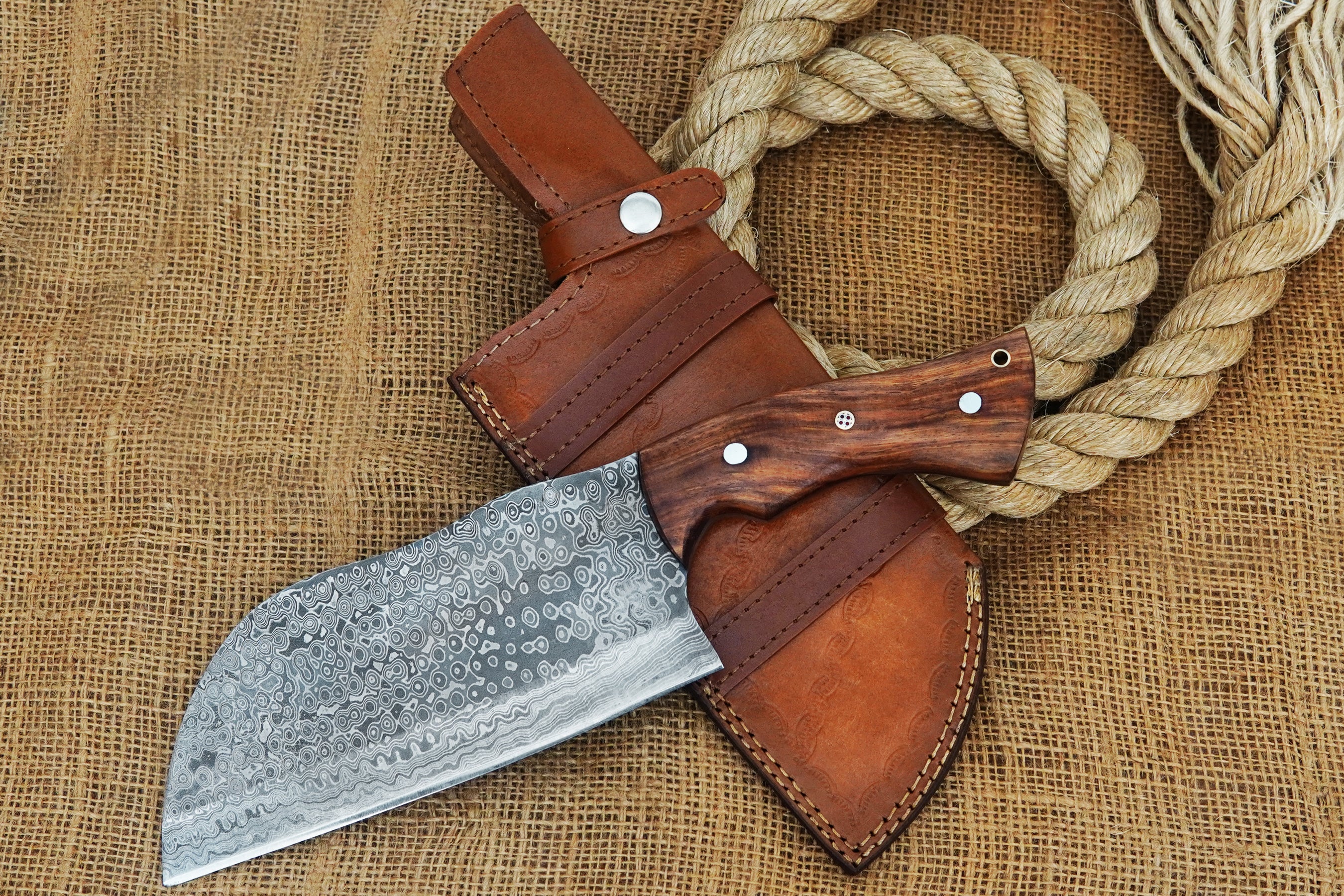 Handmade Damascus Steel Meat Cleaver Knife Full Tang Forged Kitchen Wangi Wood Handle Special For Outdoor Butcher Knife Camping Knife